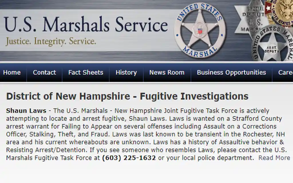 US Marshall Service website and the New Hampshire Joint Fugitive Task Force number (603) 225-1632 to submit information on known fugitives.